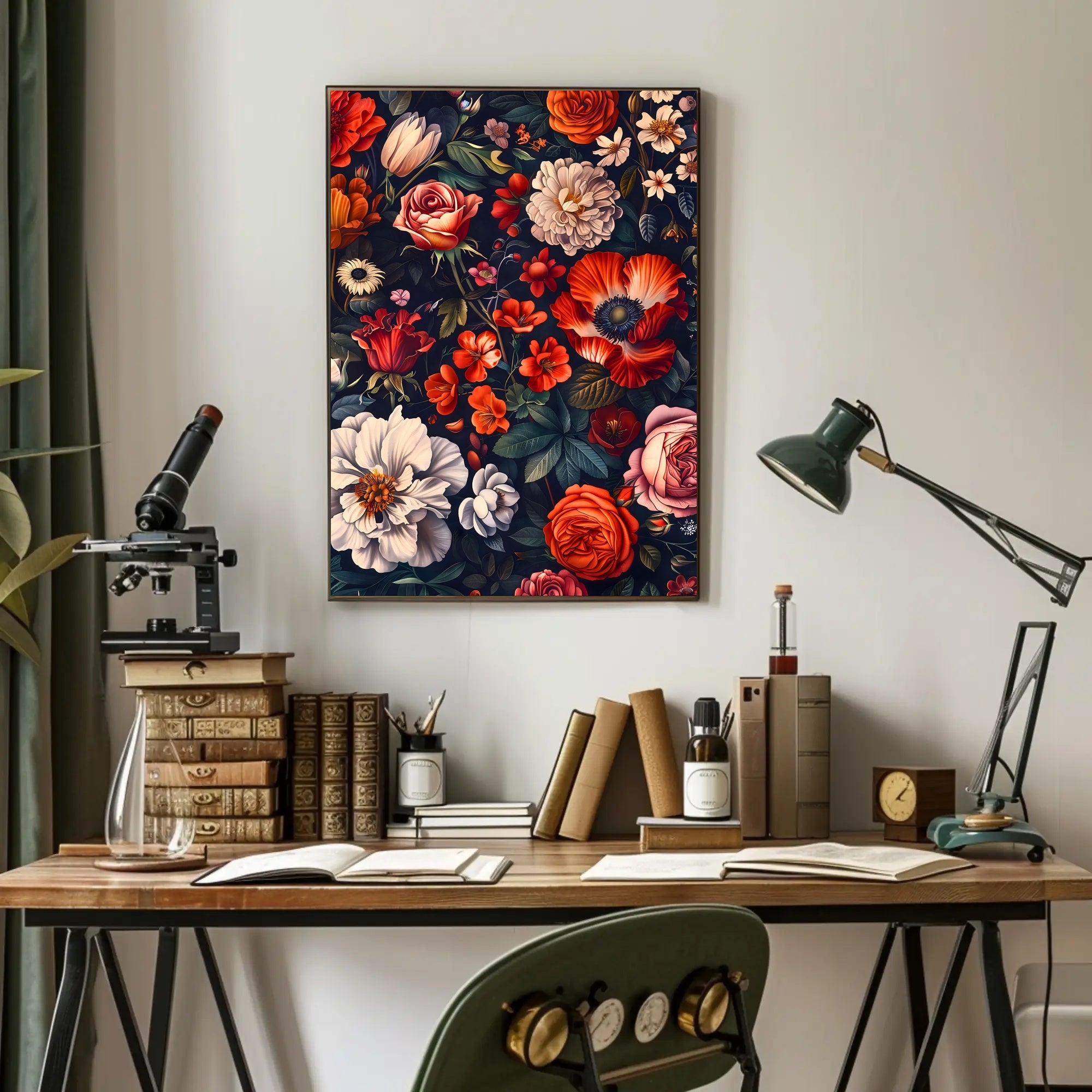 Floral Symphony Against Darkness: Artistic Poster