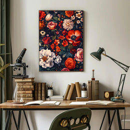 Floral Symphony Against Darkness: Artistic Poster
