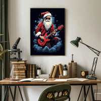 Rocking Santa Playing Guitar Christmas Pop Culture Poster
