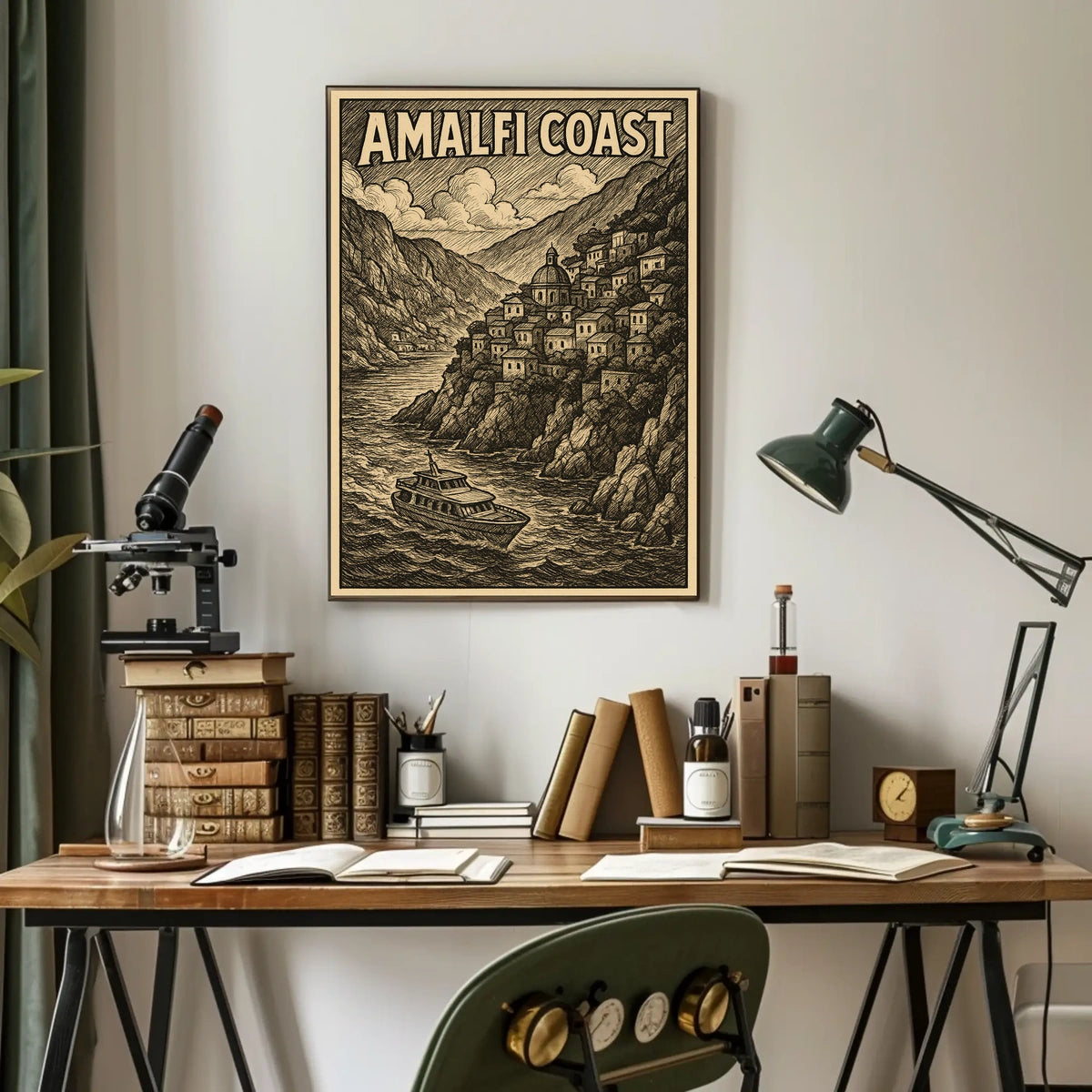 Amalfi Coast Illustration Poster 18x24 Coastal Wall Art