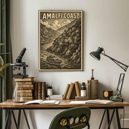 Amalfi Coast Illustration Poster 18x24 Coastal Wall Art