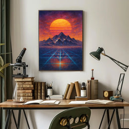 Surreal Landscape with Orange Sun: Abstract or Artistic Poster