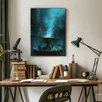Mystical Ancient Temple with Enchanting Blue Flames PosterGoat
