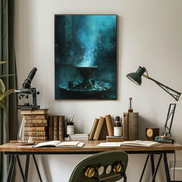 Mystical Ancient Temple with Enchanting Blue Flames PosterGoat