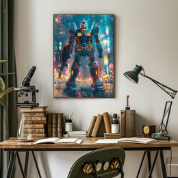 Neon Mecha Warrior Art Print Poster For Home Decor PosterGoat