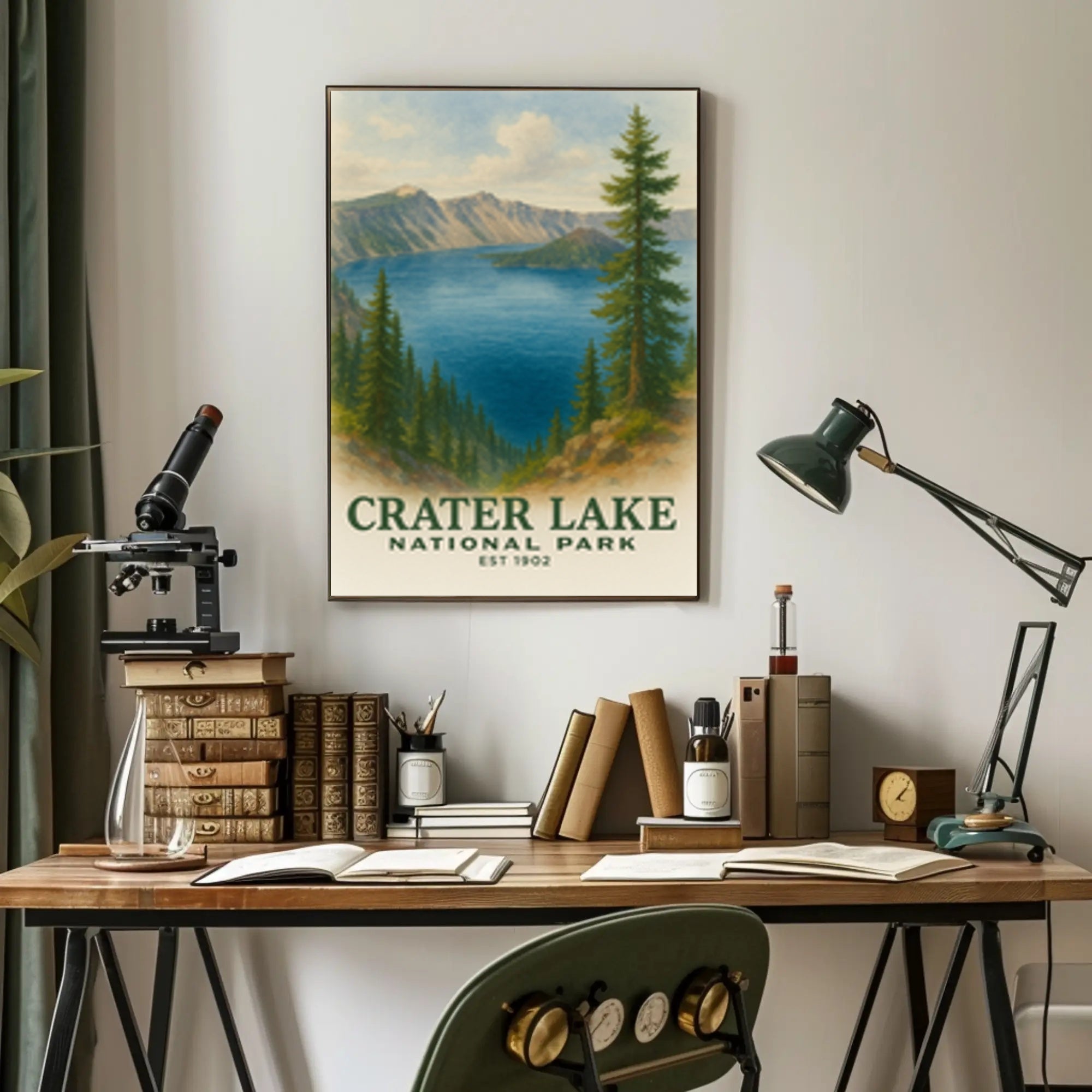 Crater Lake Scenic Travel Poster Vintage Wall Art