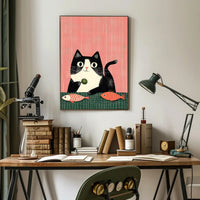 Cat Poster Whimsical Cat And Fish Wall Art Print