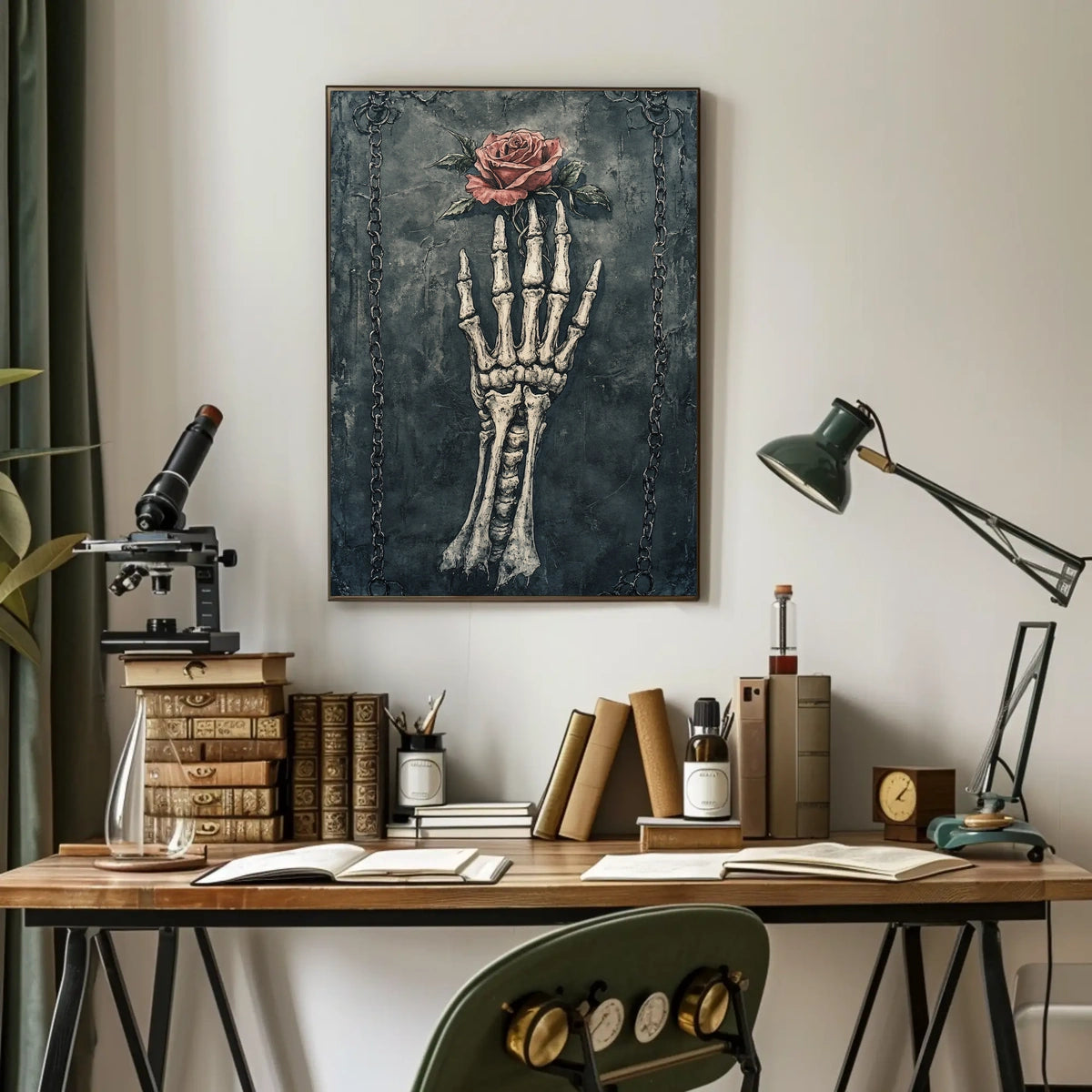 Skeletal Hand and Rose Gothic Artwork Poster