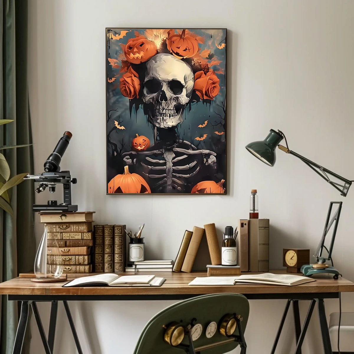 Halloween Skeleton with Pumpkins Poster