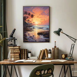 Tropical Sunrise Beach Scene: Abstract, Artistic Poster