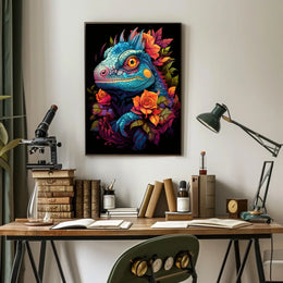 Vibrant Iguana With Roses Poster
