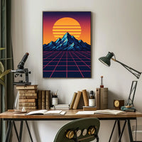Retro-Futuristic Synthwave Sunset Art Print - Futuristic Sci-Fi Poster