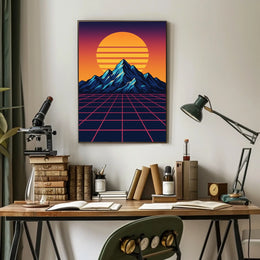 Retro-Futuristic Synthwave Sunset Art Print - Futuristic Sci-Fi Poster