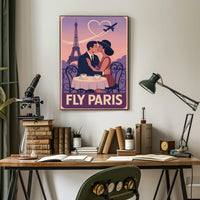 Romantic Parisian Kiss Vintage Travel Poster