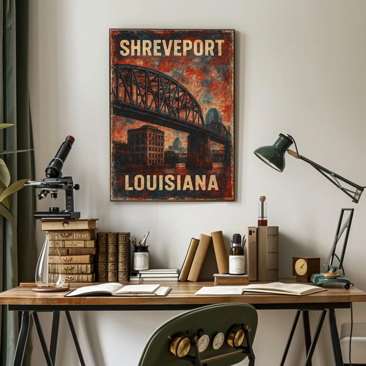 Shreveport Bridge Vintage Cityscape Nostalgic Poster