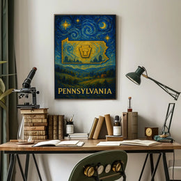 Artistic Pennsylvania Night Scene: Vintage Impressionistic Poster