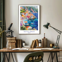 Kefalonia Coastal Village Travel Poster PosterGoat