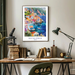 Kefalonia Coastal Village Travel Poster PosterGoat