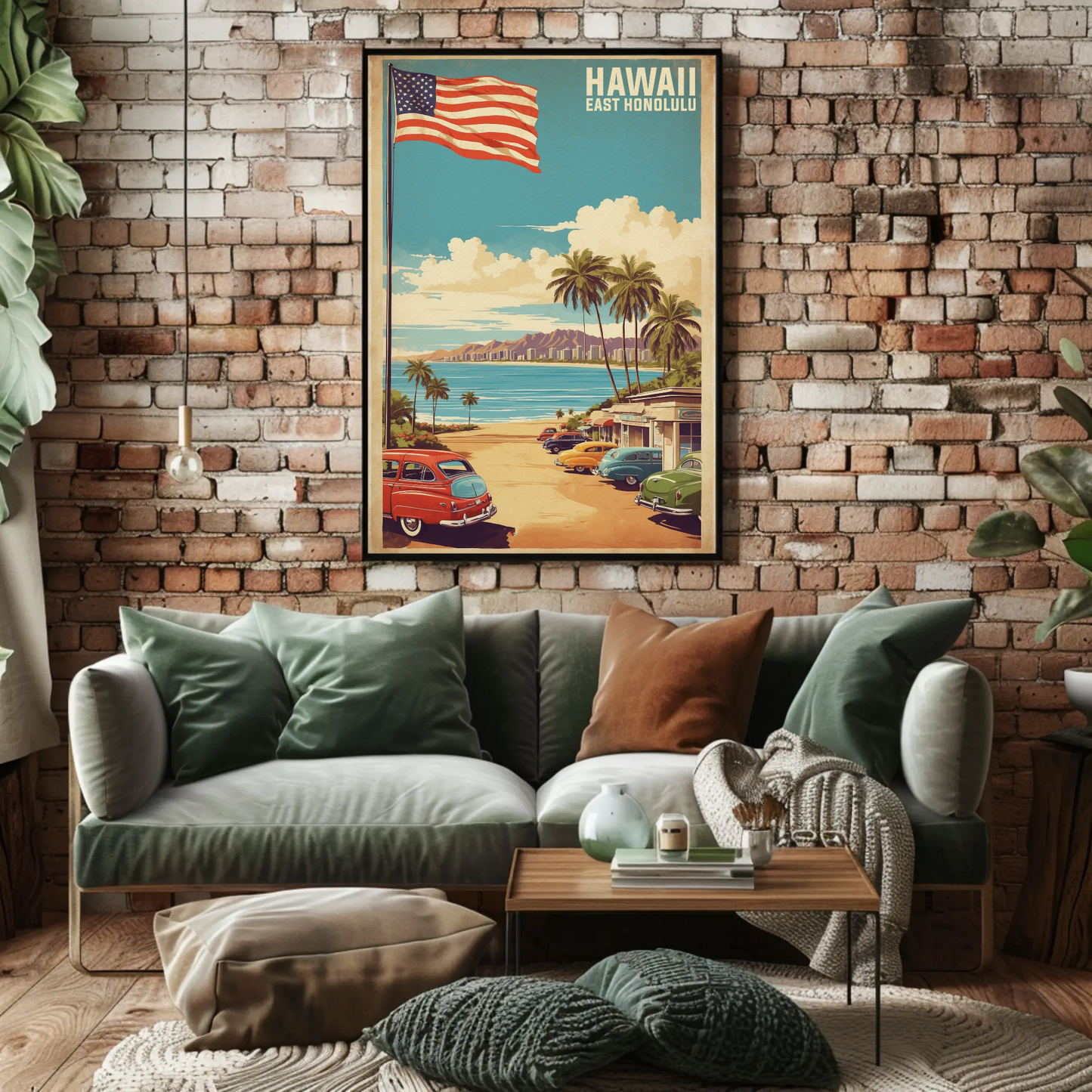 East Honolulu Hawaii Retro Beachside Vintage Travel Poster