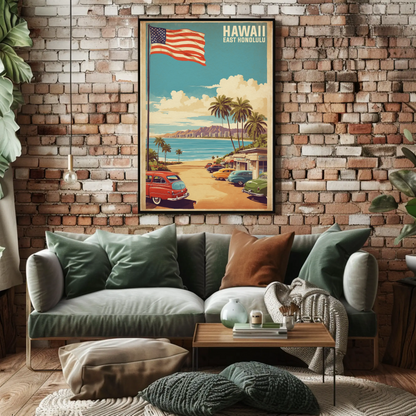 East Honolulu Hawaii Retro Beachside Vintage Travel Poster