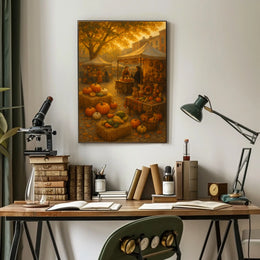 Autumn Market Scene Impressionism Vintage Cozy Poster