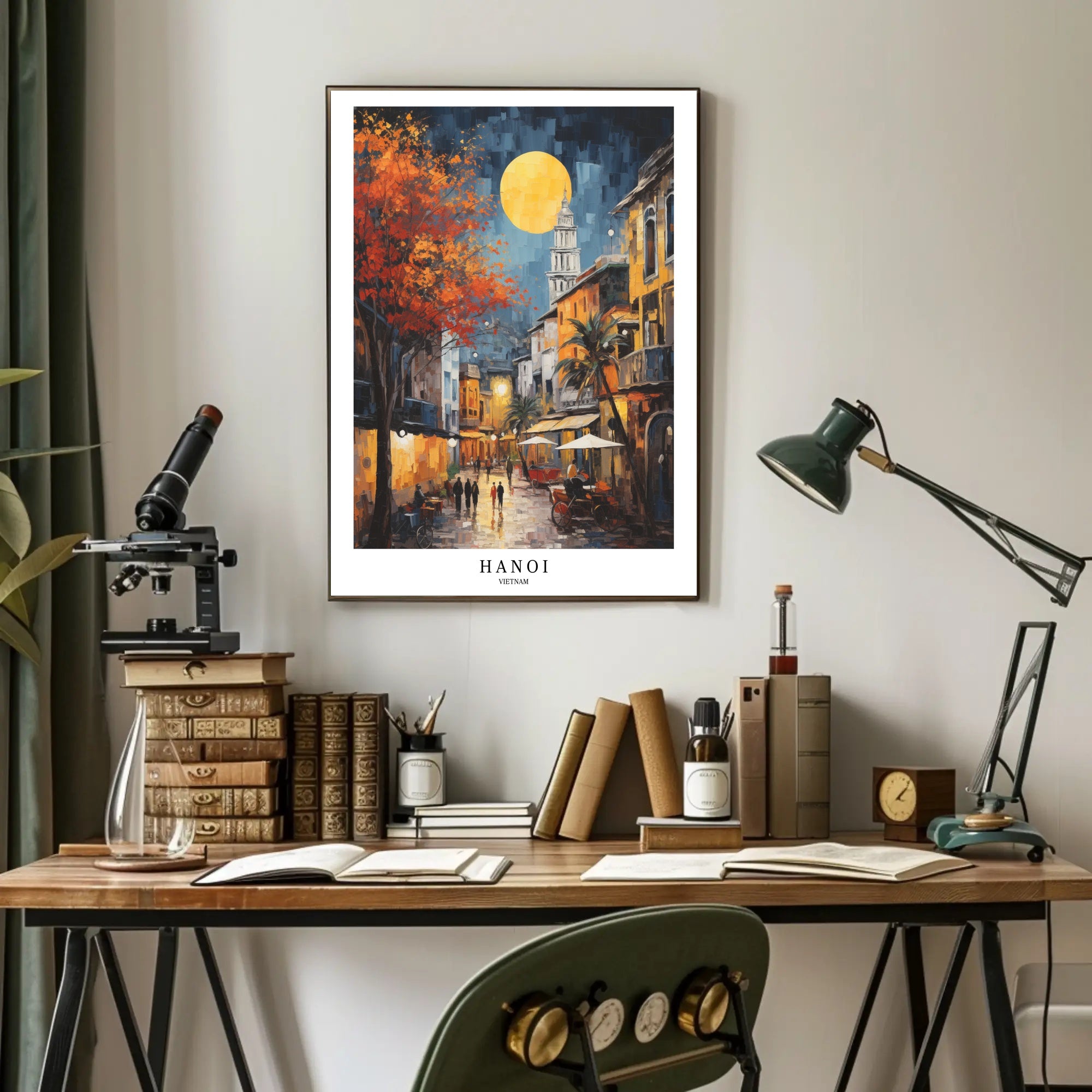 Vibrant Hanoi Evening Urban Cityscape Poster PosterGoat