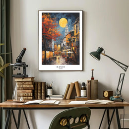 Vibrant Hanoi Evening Urban Cityscape Poster PosterGoat