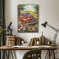 Vintage Red Pickup Truck Retro Car Decor Wall Art Poster
