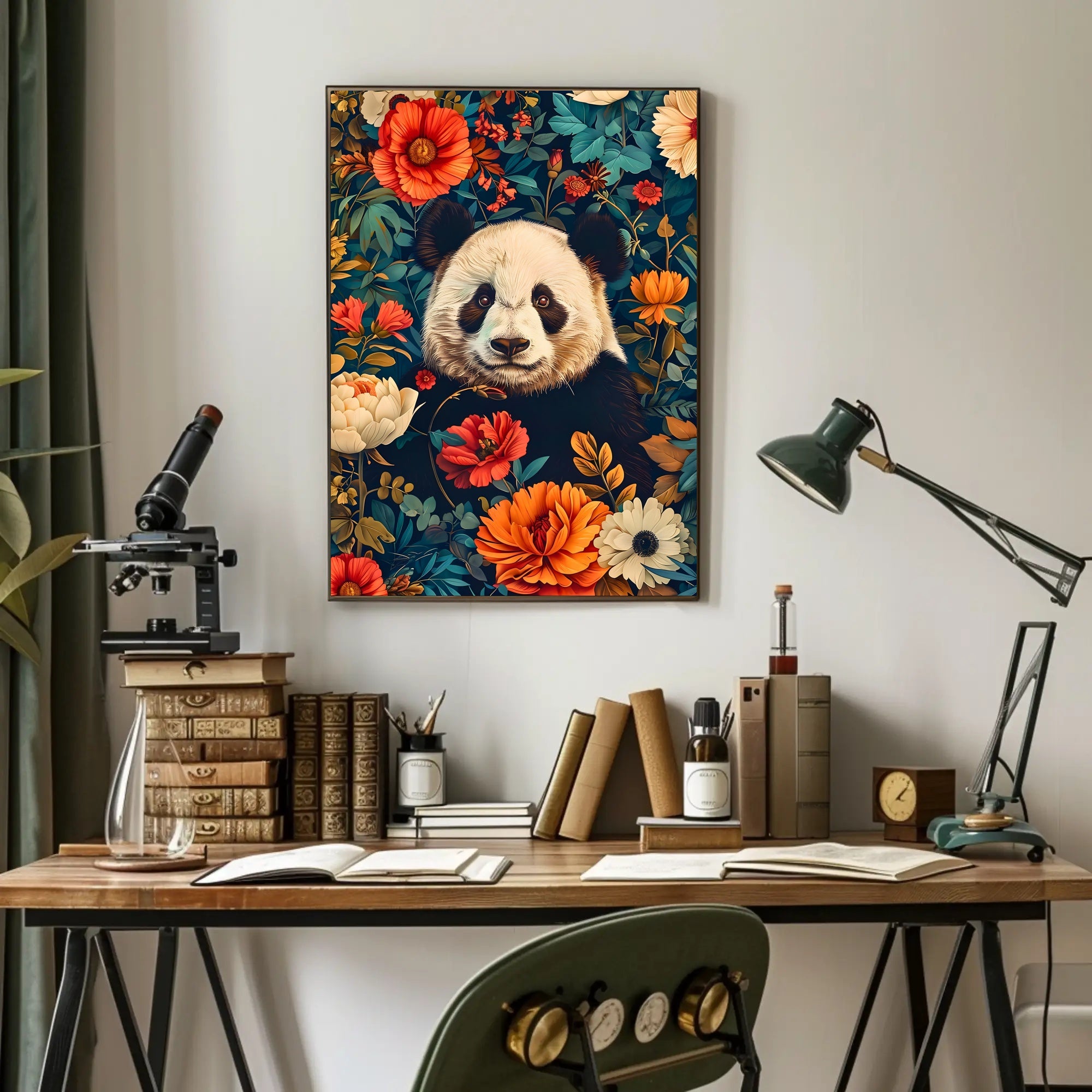 Panda in Bloom: Artistic Harmony Animal Poster