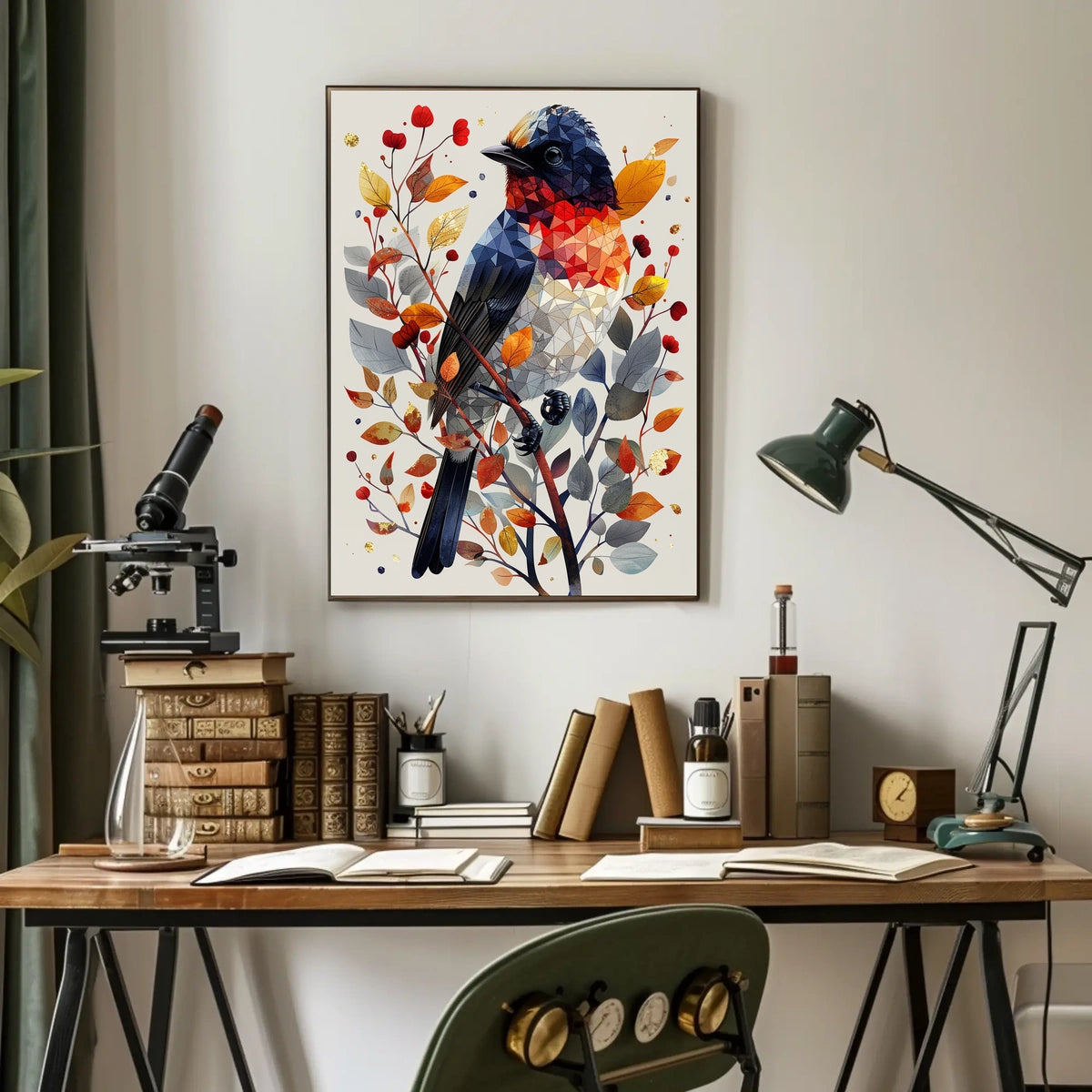 Geometric Bird In Autumn Foliage Poster