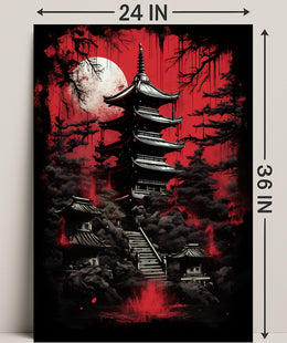 Mystical Pagoda Under A Blood Moon Poster
