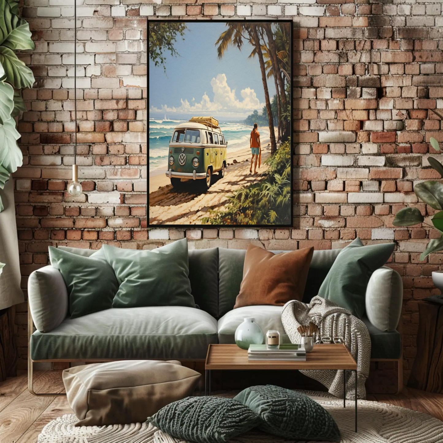 Vintage VW Van Surfer Road Trip Beach Vintage Travel Poster