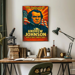 Andrew Johnson 17th President of the United States Colorful Comic Book Style Poster