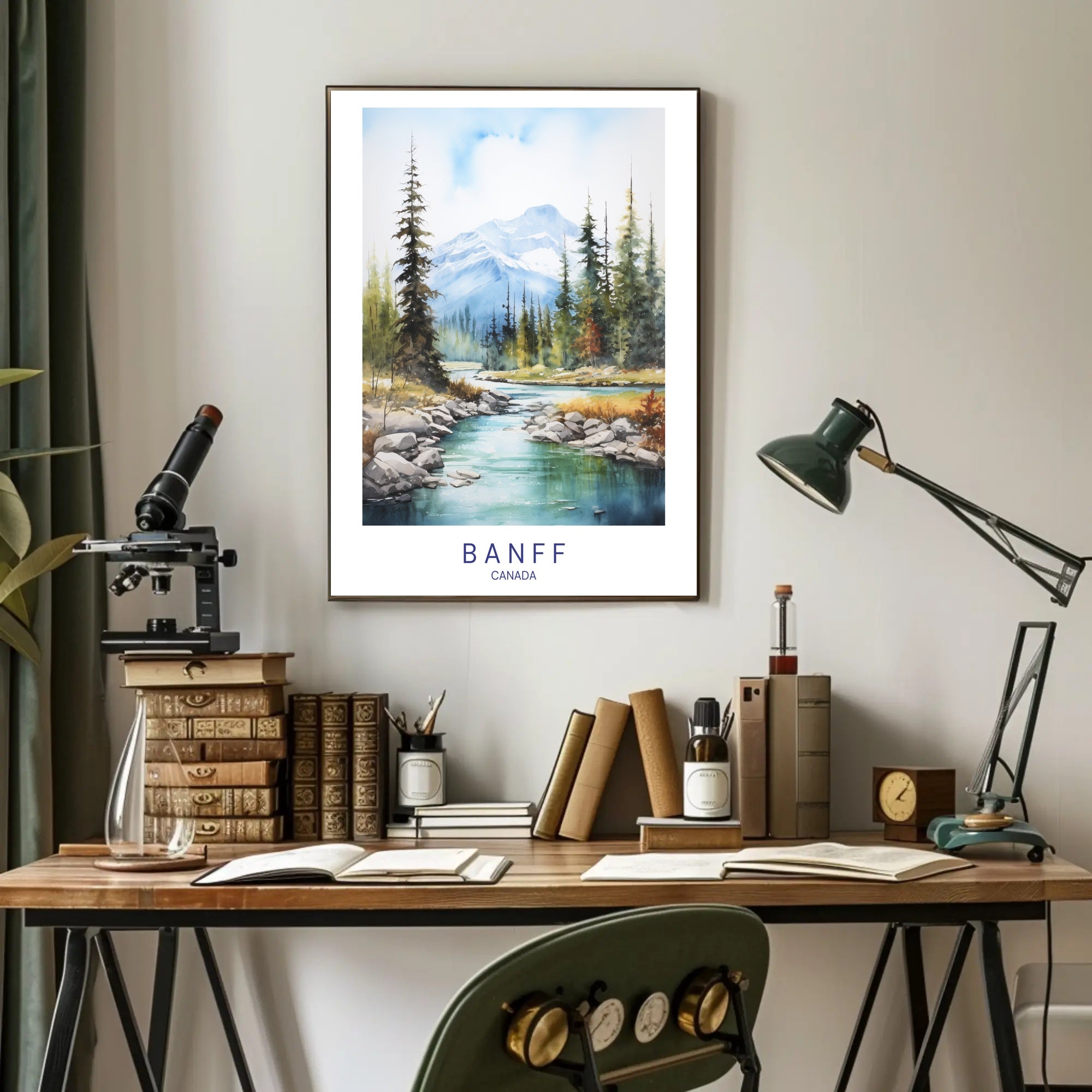 Serene Banff Landscape Watercolor Art National Park Poster PosterGoat