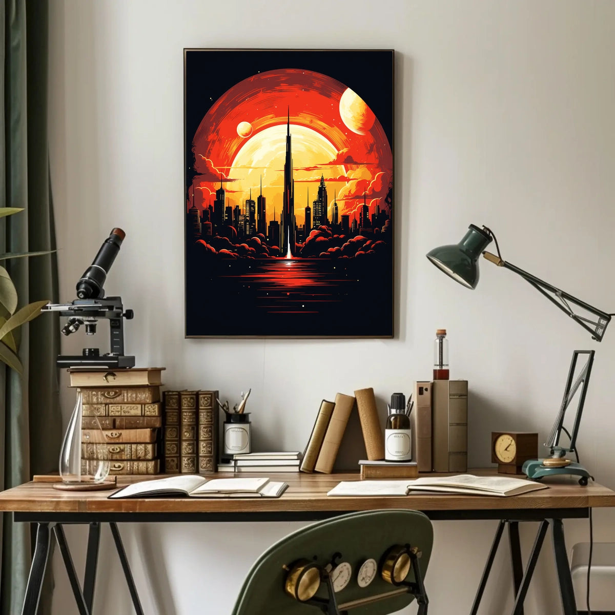 Futuristic Cityscape at Sunset Poster