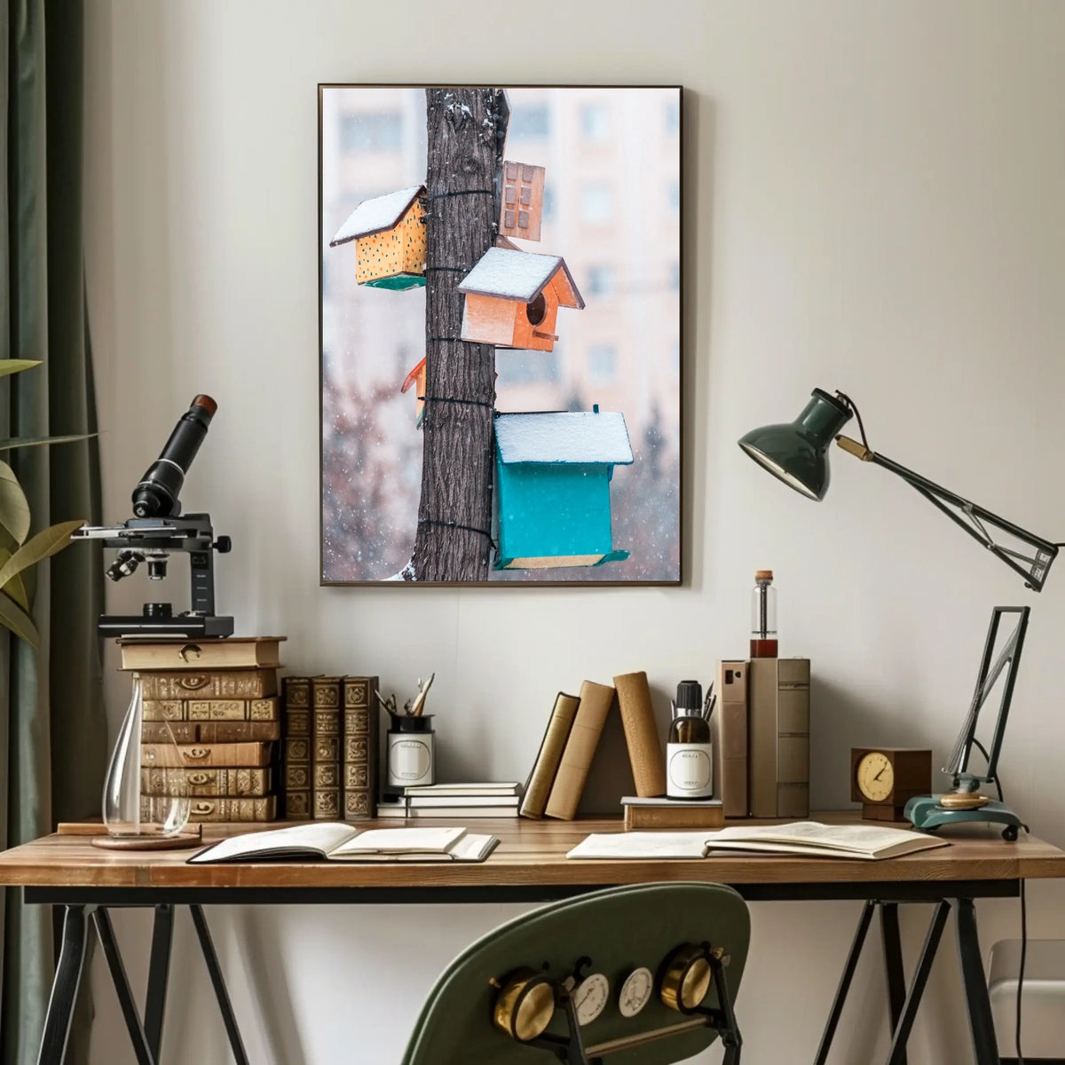 Winter Birdhouses Poster