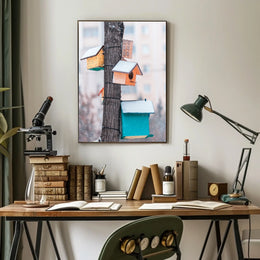 Winter Birdhouses Poster