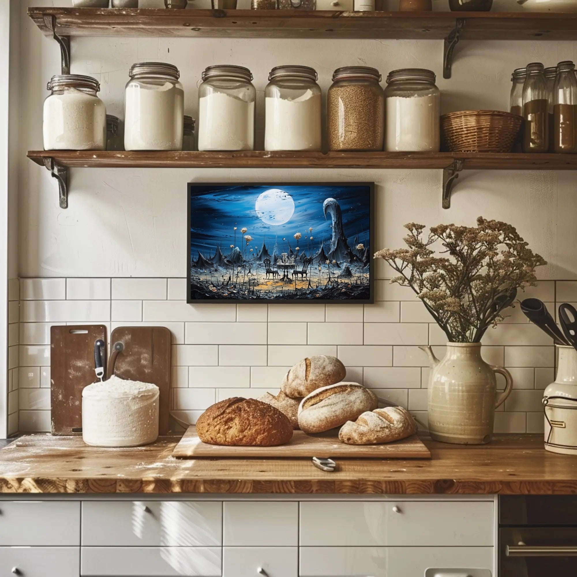 Surreal Dreamscape with Moonlit Tea Set Fantasy Poster
