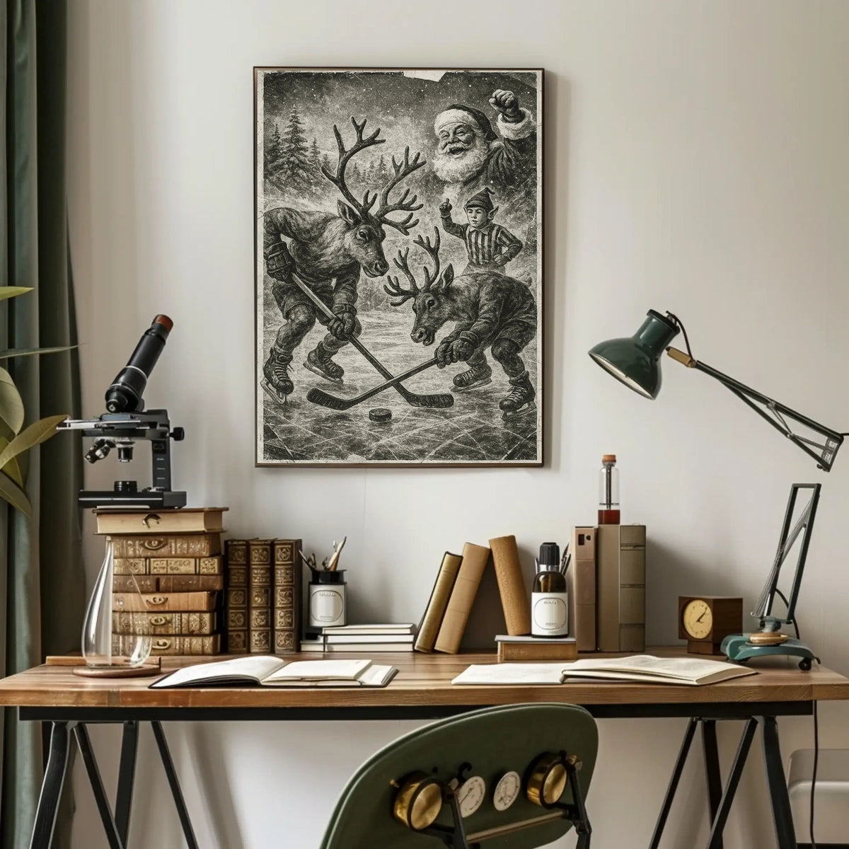 Whimsical Reindeer Ice Hockey Winter Sports Poster