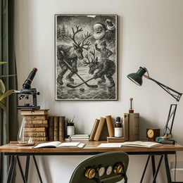 Whimsical Reindeer Ice Hockey Winter Sports Poster