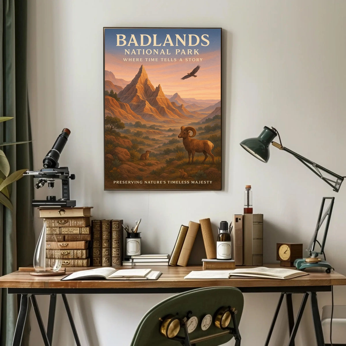 Badlands National Park Vintage Wildlife Art Poster