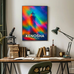 Lighthouse Dreamscape: Vibrant Kenosha Abstract Art Poster