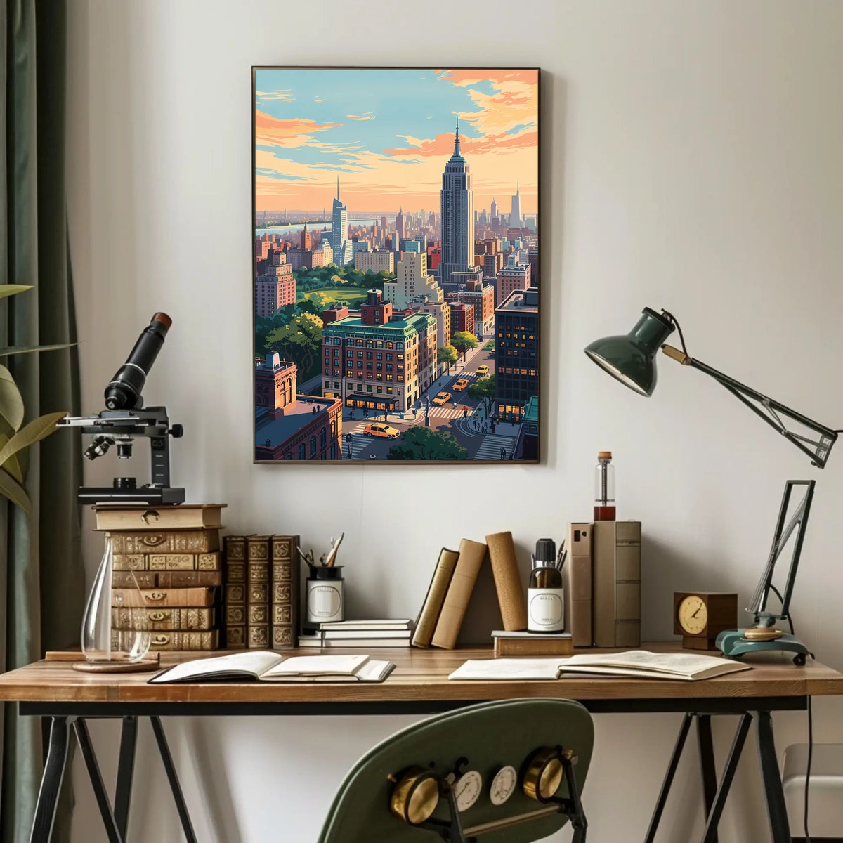 New York Sunset Cityscape Skyline Poster Modern Wall Art
