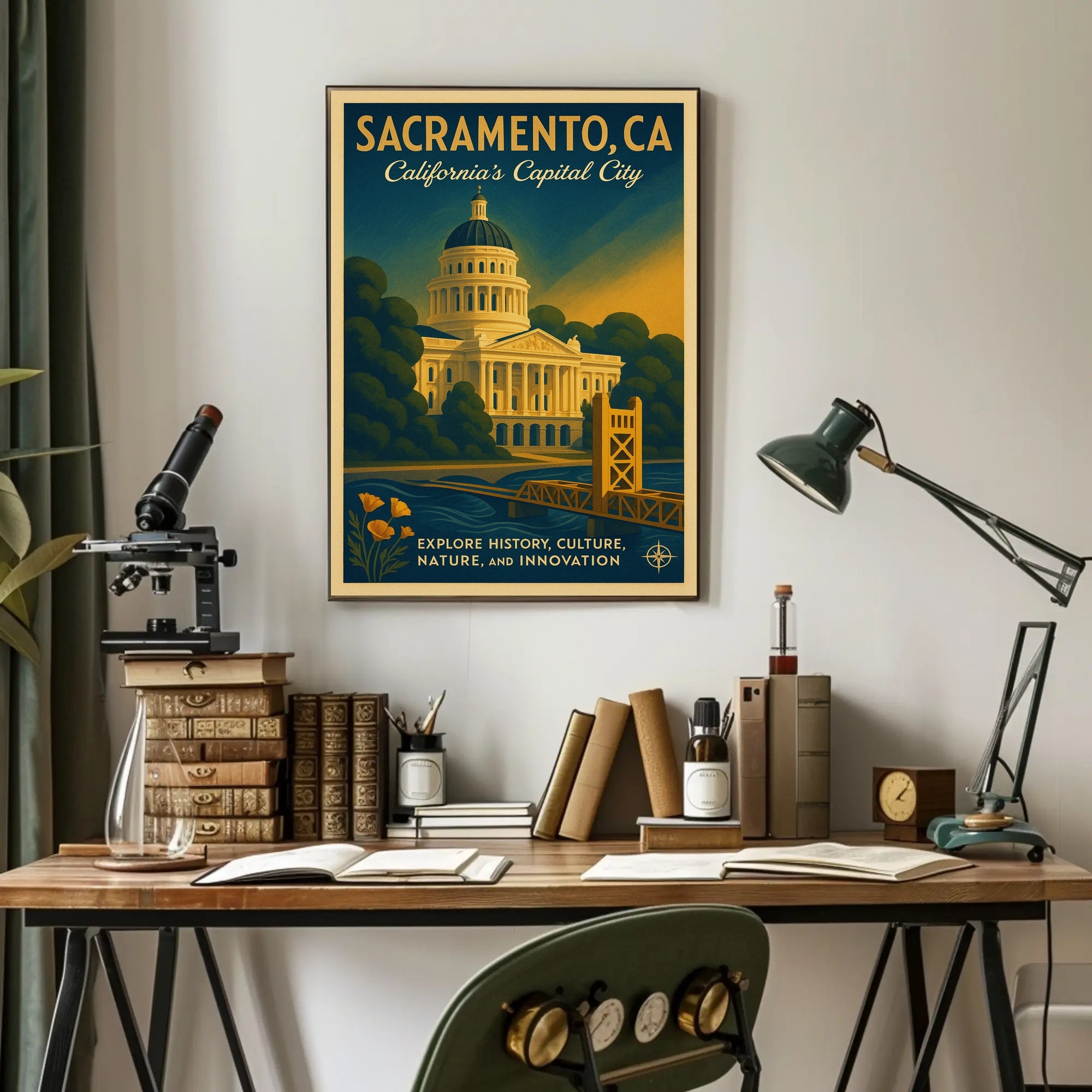 Sacramento Cityscape Vintage Travel Poster