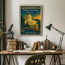Sacramento Cityscape Vintage Travel Poster