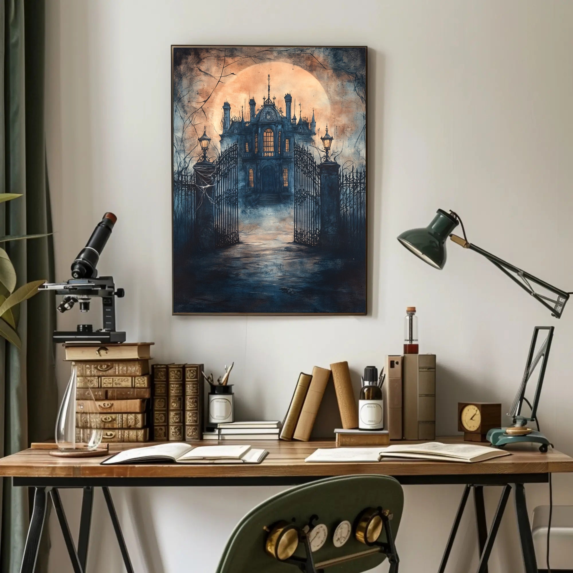 Haunting Gothic Mansion Moonlit Fantasy or Mythology Poster