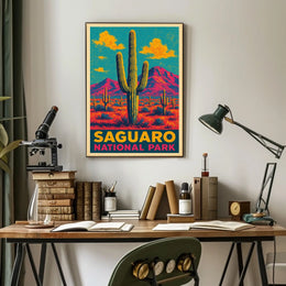 Saguaro National Park Vintage Desert Landscape Poster