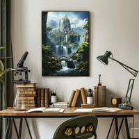 Mythical City in Enchanting Mountains Futuristic Sci-Fi Poster