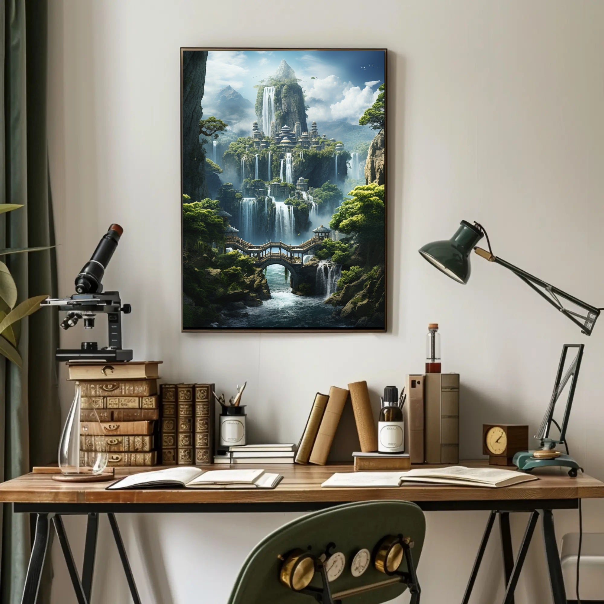 Mythical City in Enchanting Mountains Futuristic Sci-Fi Poster