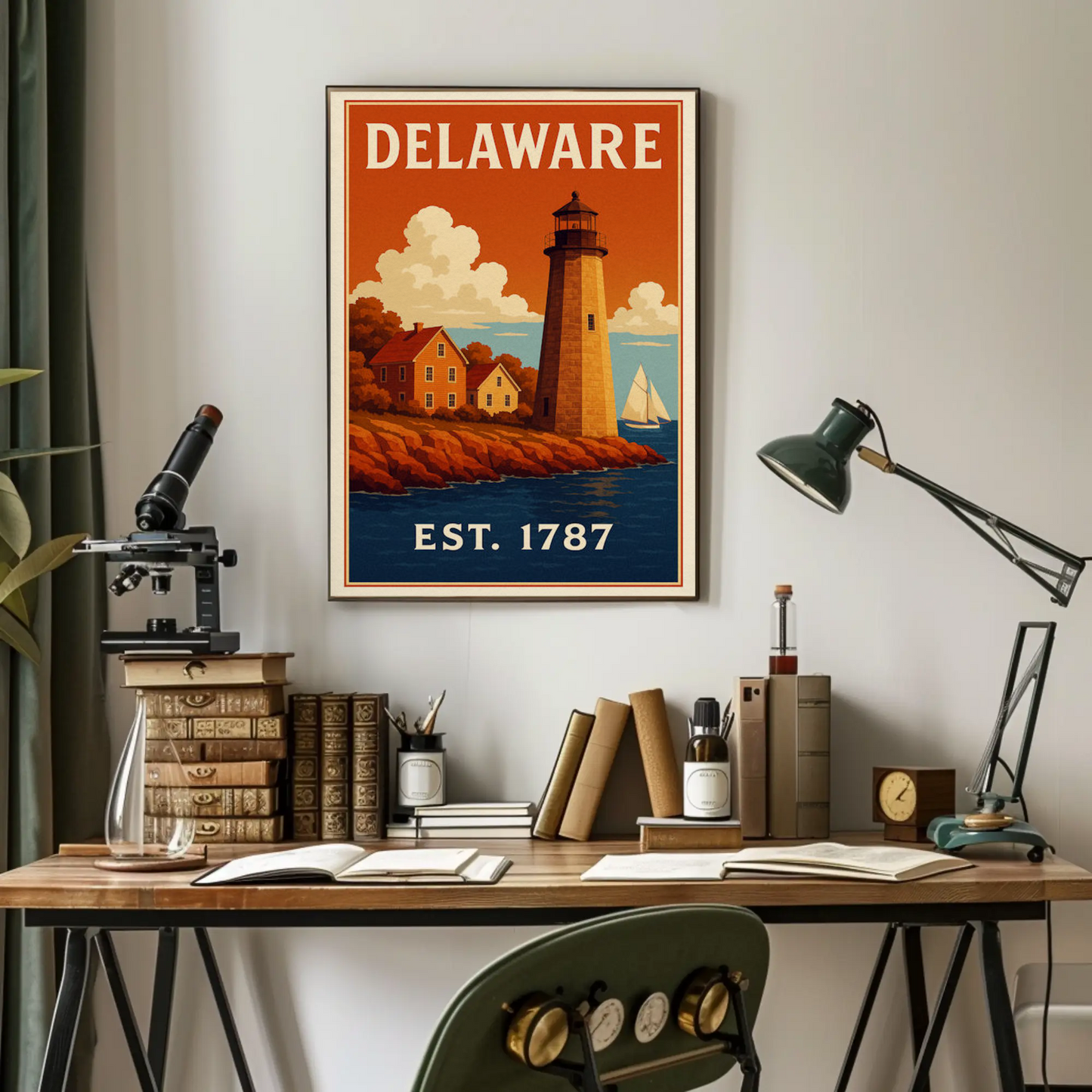 Delaware Coastal Lighthouse Colonial Home Travel Poster
